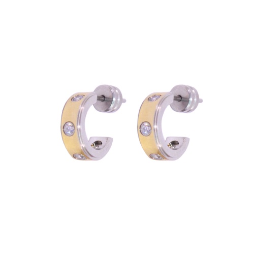 Two Tone Cubic Zirconia Stainless Steel Hoop Earrings - CLEARANCE
