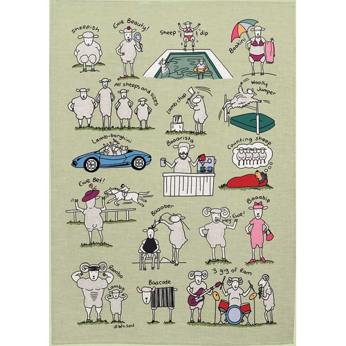Sally Wilson Art CHOOKS ON 'Sheepish' Cotton Tea Towel