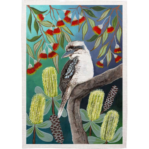 Sally Wilson Art Kookaburra Botanical Cotton Tea Towel