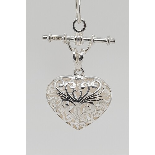 Sterling Silver Filigree Open Heart Fob Pendant
