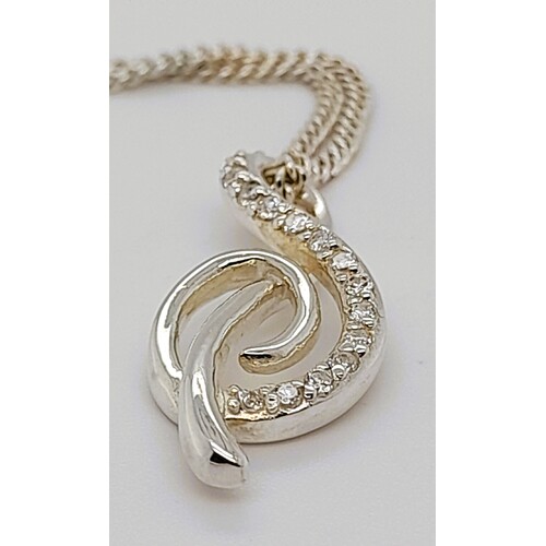 Sterling Silver Cubic Zirconia Set Treble Clef Pendant - CLEARANCE