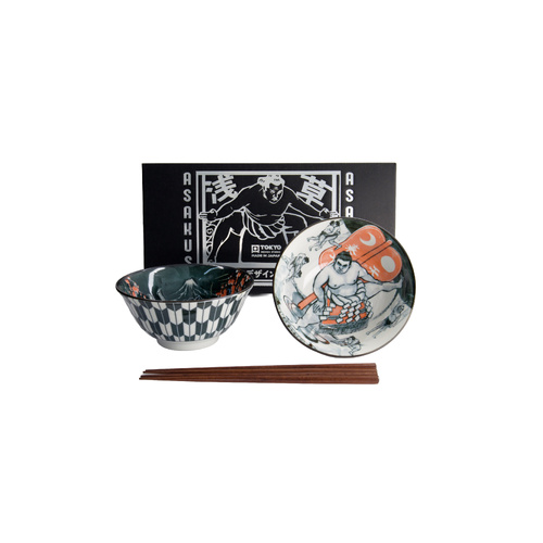 Tokyo Design Studio Asakusa Kabuki 2 Piece Tayo Bowl Set with Chopsticks