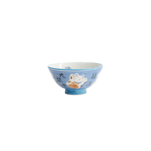 Tokyo Design Studio Kawaii Neko Cat Fortune Blue 11.5 x 6cm Rice Bowl