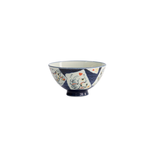 Tokyo Design Studio Kawaii Neko Cat Card Blue 11.5 x 6cm Rice Bowl