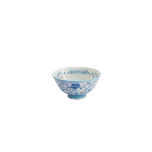 Tokyo Design Studio Kawaii Neko Cat Nami Light Blue 11.5 x 6cm Rice Bowl