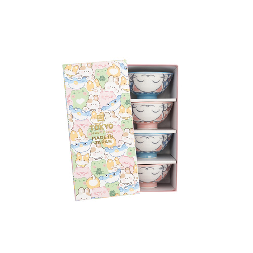 Tokyo Design Studio Kawaii Neko Lucky Cat 4 Piece 11cm Bowl Set