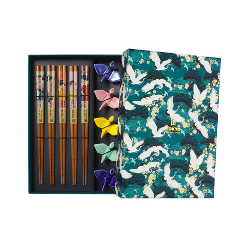 Tokyo Design Studio Crane 10 Piece Chopsticks with Rest Gift Set
