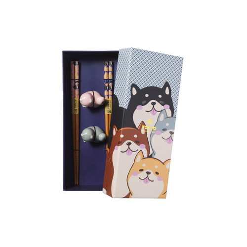 Tokyo Design Studio Shiba Dog 4 Piece Chopsticks with Rest Gift Set