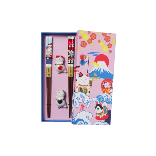 Tokyo Design Studio Neko Cat 4 Piece Chopsticks with Rest Gift Set
