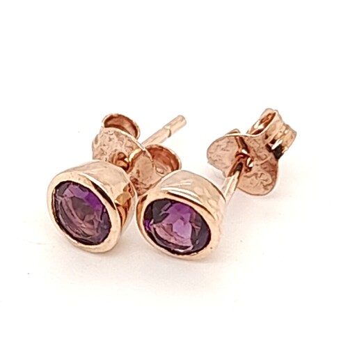 9 Carat Rose Gold Amethyst Stud Earrings