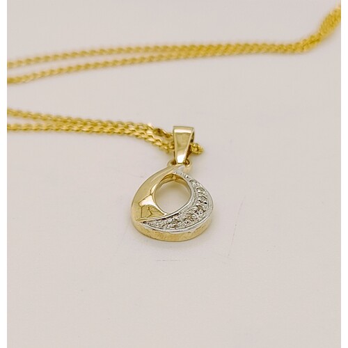 9 Carat Yellow Gold Diamond Set Open Pear Shaped Pendant