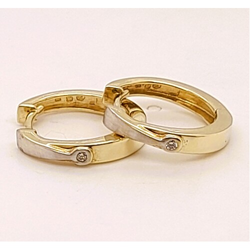 9 Carat Two-tone Yellow and White Gold Diamond Set Huggie Earrings