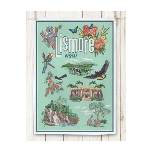 50s Vintage Dame Tea Towel - Green Lismore NSW