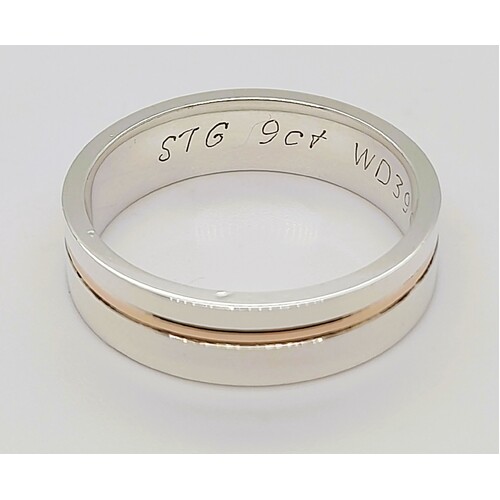 Sterling Silver and 9 Carat Rose Gold 6mm Wide Ring AUS Size W