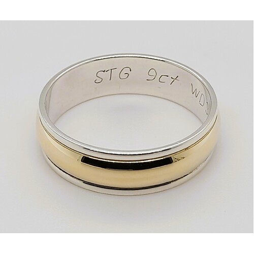 Sterling Silver and 9 Carat Yellow Gold 6mm Wide Ring AUS Size U - CLEARANCE