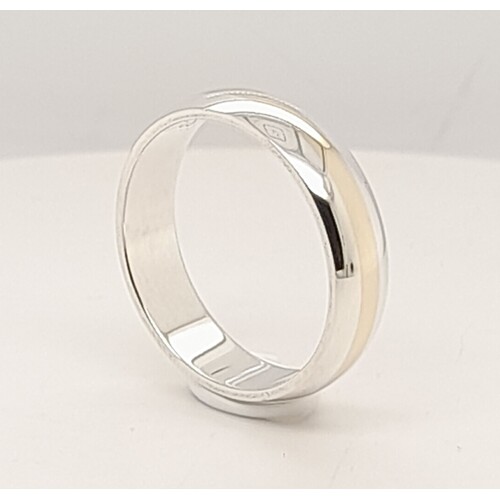 9 Carat Yellow Gold and Sterling Silver Half Round Bevelled Edge Ring AUS Size Y - CLEARANCE