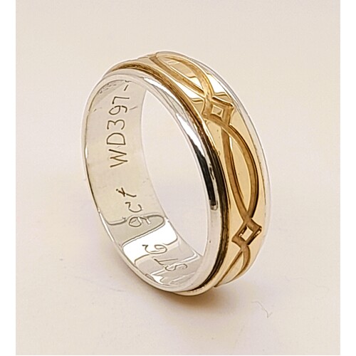 Sterling Silver and 9 Carat Yellow Gold 6mm Wide Ring AUS Size O - CLEARANCE