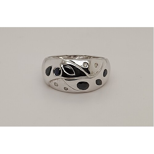 9 Carat White Gold Sapphire and Diamond Set Dome Ring AUS Size P