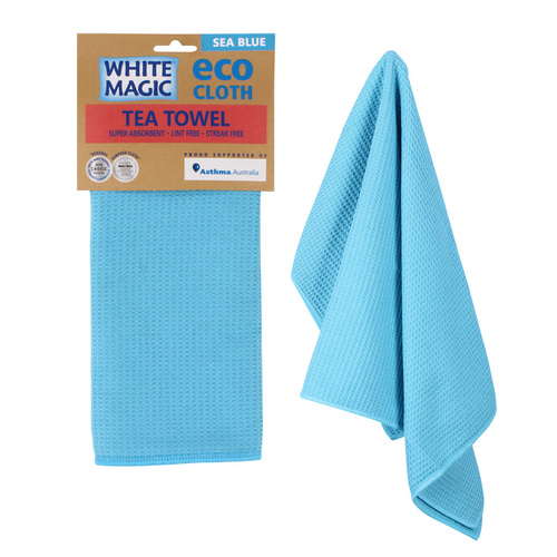 White Magic Eco Cloth Sea Blue Tea Towel Super Absorbent Lint-Free-Streak-Free