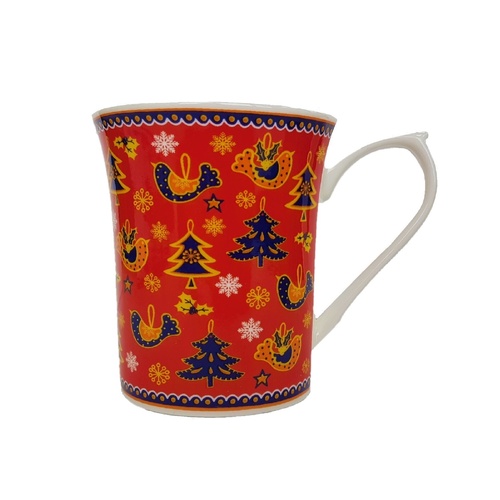 Queens By Churchill 2AT Christmas Red 200ml/7oz Royale Fine Bone China Mug
