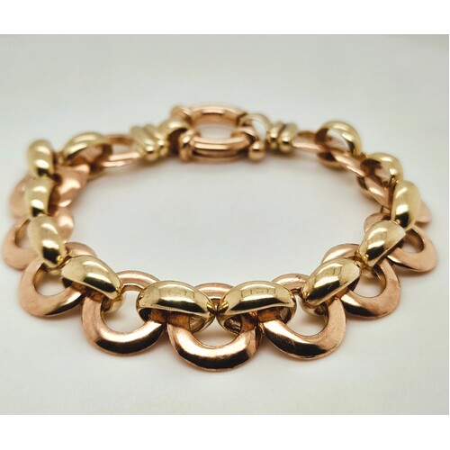 9 Carat Two Tone Yellow & Rose Gold Round and Oval Link Belcher Bracelet