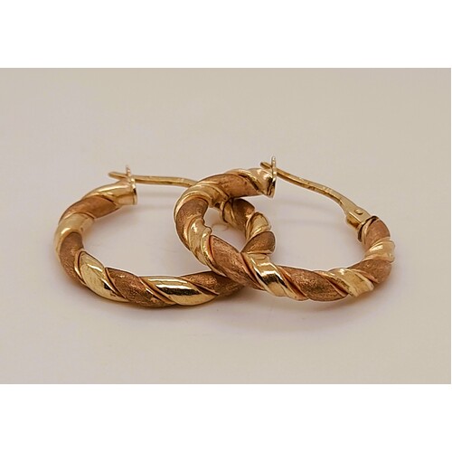 9 Carat Two-tone Satin Rose Gold & Polished Yellow Gold Hoop Earrings
