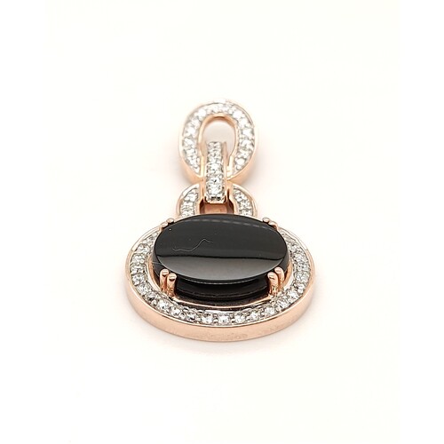 9 Carat Rose Gold Onyx and Diamond Oval Drop Pendant