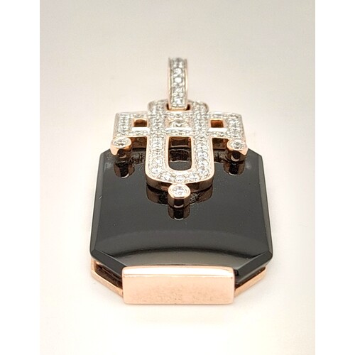 9 Carat Rose Gold Black Onyx and Diamond Pendant